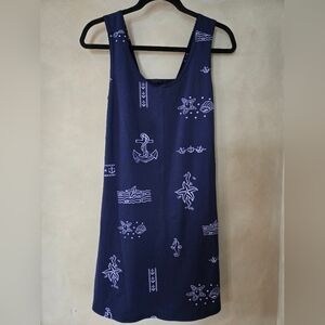 Vintage!! Gitane | Navy Blue Nautical Print Summer Dress, Ptp 17"